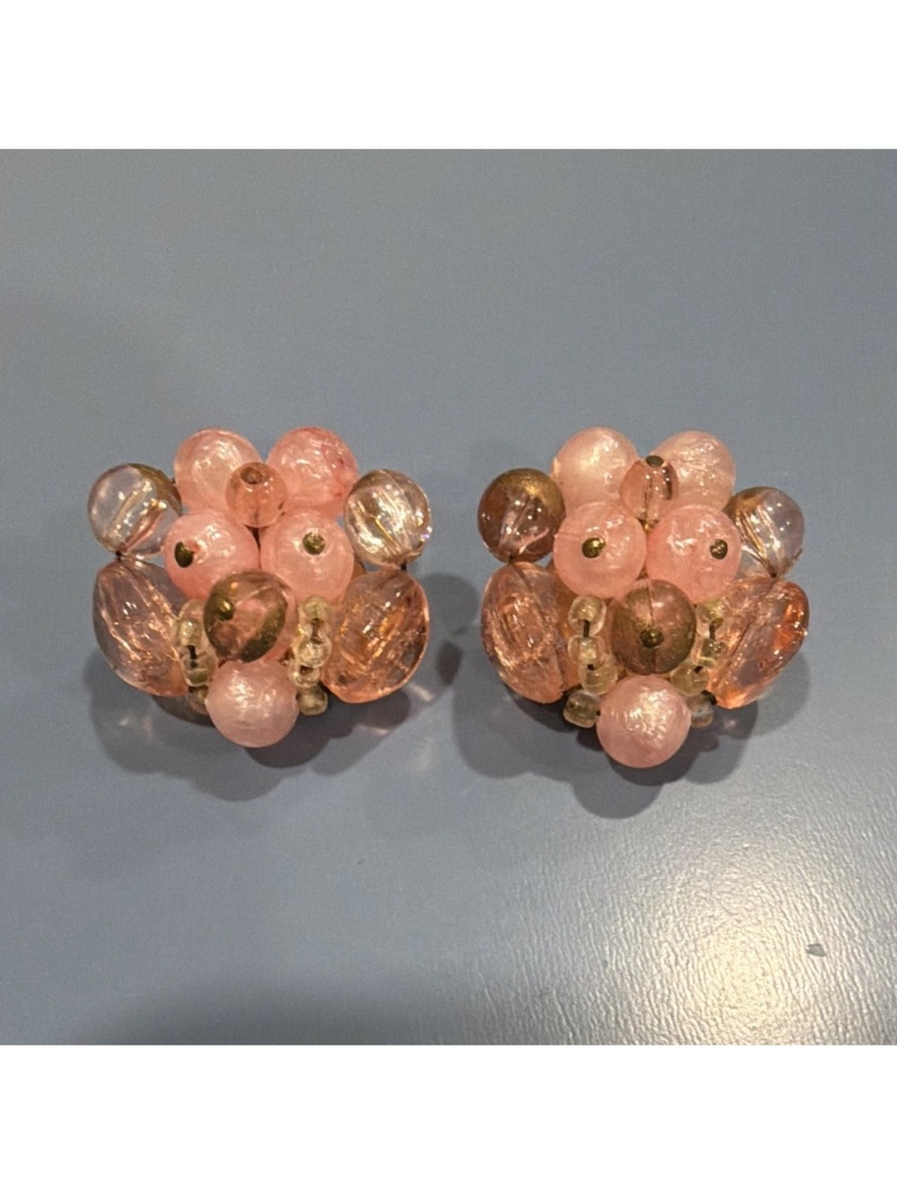 Vintage Pink Cluster Bead Clip-On Earrings